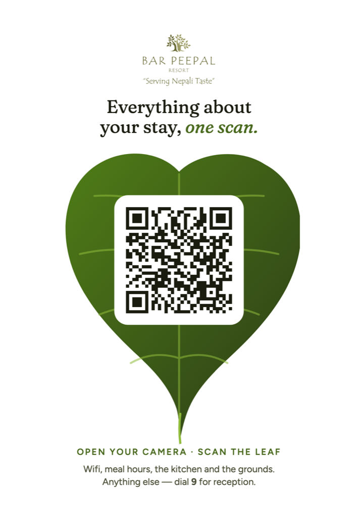 Standee print design with the QR code set in a peepal leaf